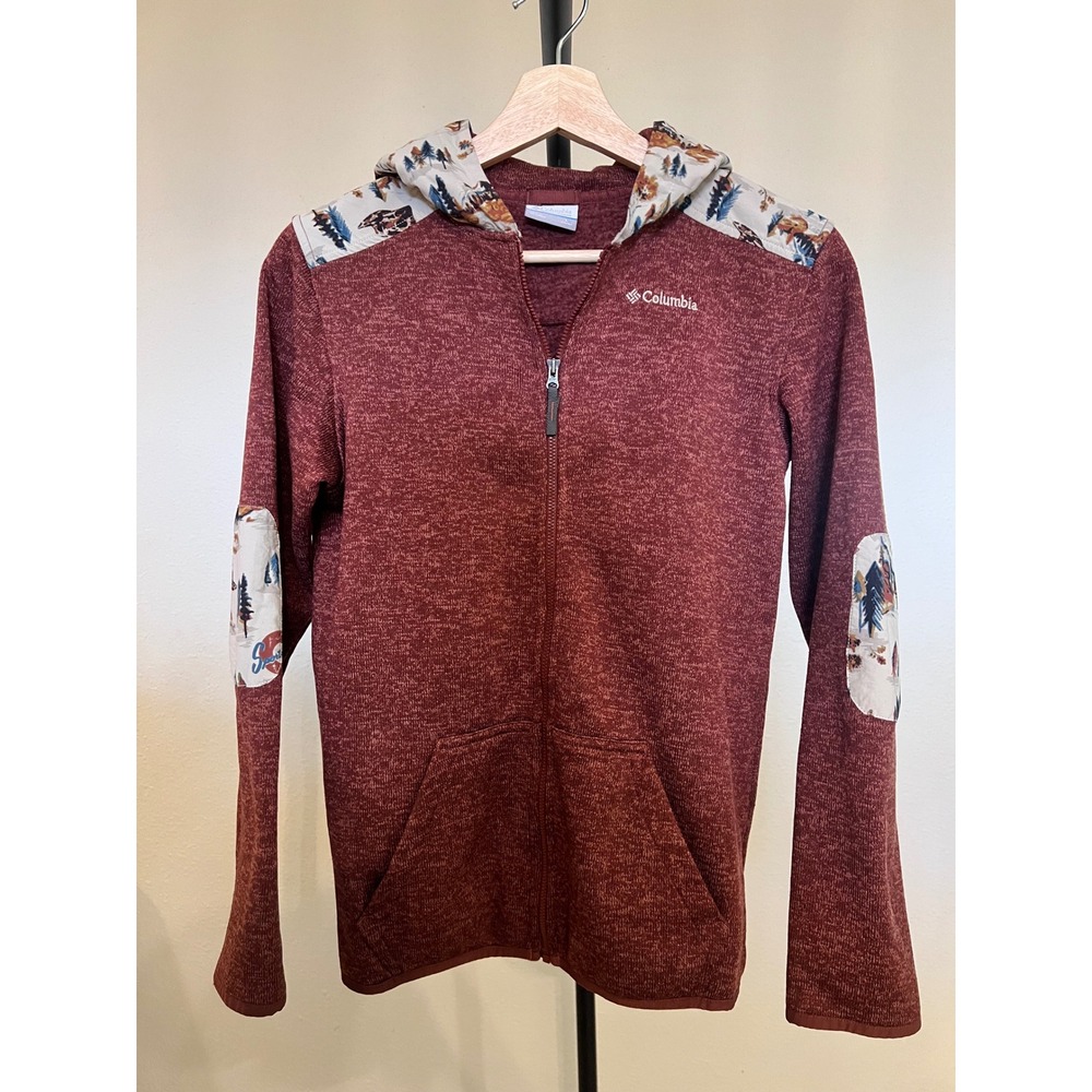Columbia  Full Zip Mountain Print Fleece Hoodie Sweater women's XS or kids XL